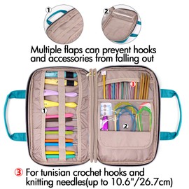 Yarwo Crochet Hook Bag Organiser, Knitting Needles Carry Bag, Knitting Bag for Storing Crochet Sets such as Circular Knitting Needles, Ergonomic Crochet Hooks, Teal
