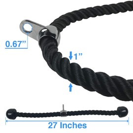 Break Limitz Black Tricep Rope Pull Down | 27 Inch Heavy Duty Nylon Rope, Chrome Cable Attachment with Durable Ends Caps | Professional and Home Gyms | Includes Snap Hook & Carry Bag (27)