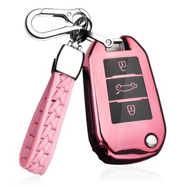 ontto TPU Car key fob cover Fit for Peugeot 208 301 308 508 2008 3008 fit for C4L CACTUS C5 C2 C3 C4 C6 C8 Picasso Xsara Folding Key case Shell keyring Key Holder bag keychain Accessories Pink
