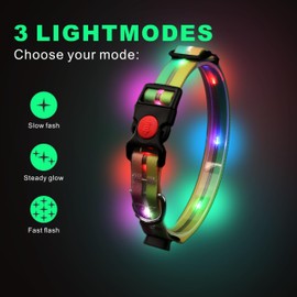 Myyaa Light up Dog Collars, LED Dog Collar Light, USB Rechargeable Bright Flashing Dog Collar with Waterproof, Lighted Safety Collar for Walking at Night for Small Medium Large Dogs (Green Pink Blue)