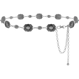 Heyjoin Women Concho Chain Belt Western Cowgirl Waist Chain Adjustable Metal Link (Large small patterns Silver-S)