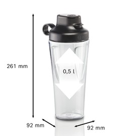 Bosch MMZBT01B Smoothie ToGo Bottle, 0.6 L, Shatterproof, Robust, Drinking Bottle with Lid, Tasteless, Suitable for OptiMUM Food Processor, VitaPower Series 4 and VitaPower Series 2