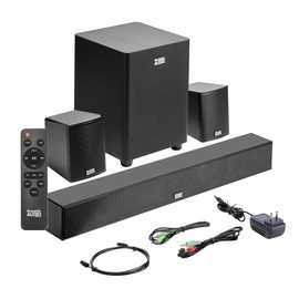 Acoustic Audio 5.1 Surround Sound Home Theater Sound Bar with Bluetooth, RCA, Optical, ARC, AUX, Wireless Subwoofer and Remote Control - AA5190 (Black)