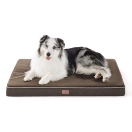 Bedsure Memory Foam Dog Bed for Large Dogs - Orthopedic Waterproof Dog Bed for Crate with Removable Washable Cover and Nonskid Bottom - Plush Flannel Fleece Top Pet Bed, Brown