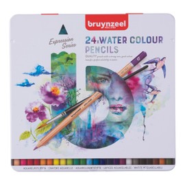 Bruynzeel Expression Watercolor Pencils Set of 24 + Brush in Tin | Water-Soluble Pencils | Coloring for Adults, Bullet Journaling