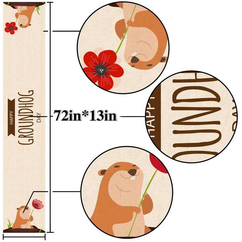 Nepnuser Happy Groundhog Day Table Runner Spring is Coming Decoration