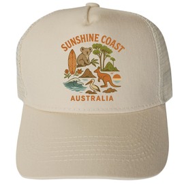Sunshine Coast Australia Keepsakes Cream Unisex Mesh Back Trucker Hat with Adjustable Snapback