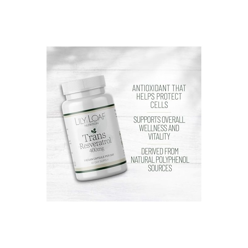 Trans-Resveratrol 400mg Antioxidant Supplement, 30 Capsules