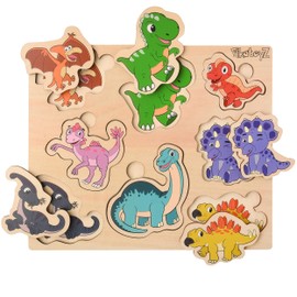 Pikatoyz Holzpuzzle 1 Jahr, 2 3 Jahre. Steckspiel bestehend aus Dinosaurier Puzzles. Ideales steckpuzzle für EIN Geschenk. Kinderpuzzle bestehend aus Montessori Spielzeug für Jungen. Baby Spielzeug.