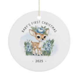 Baby’s First Christmas Ornament 2025, Baby First Christmas Reindeer Ceramic Keepsake, Baby Newborn for Girl or Boy, New Mom Gifts & New Baby Gift