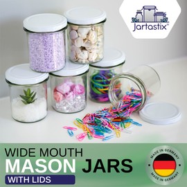 Jartastix Wide Mouth Mason Jars with Lids for Canning Jam, Jelly, Butter, Preserves, Herbs, Baby Food Purees, or Spices, Glass Containers for Kitchen, Pantry and Fridge Storage (12oz, Berry)
