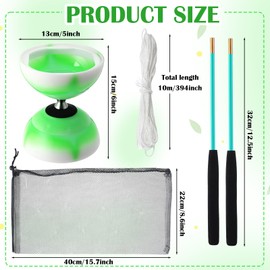 Simgoing Chinese Yoyo Diabolo Set Includes Colorful LED Diabolo Toy Light up with 2 Pieces Diabolo Sticks, 1 Piece Diabolo String, 1 Piece Net Bag for Fun(Green)