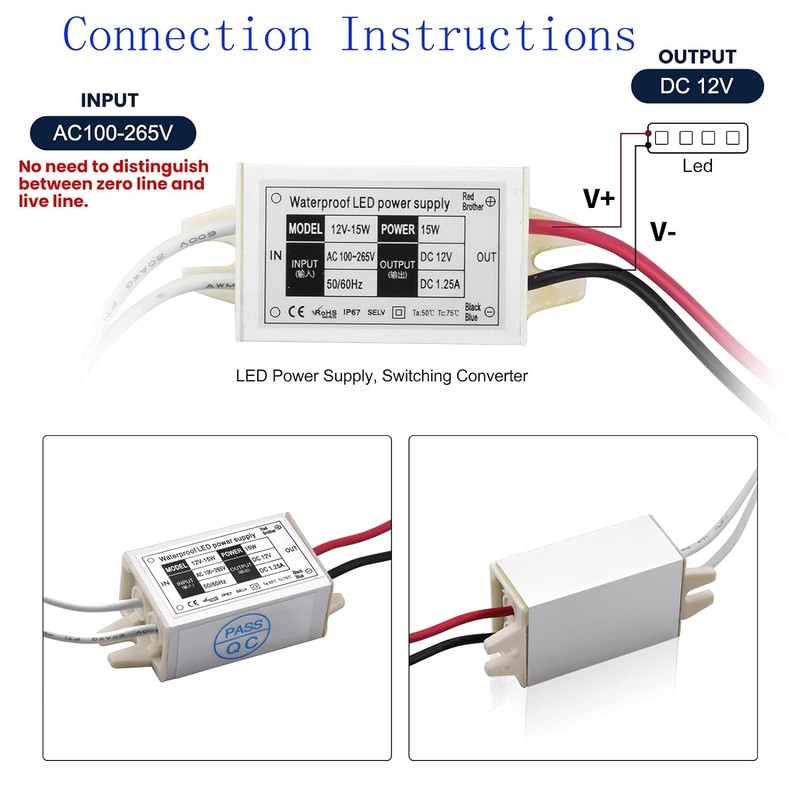 12V Power Supply LED Driver, Lustaled 15W 12 Volt Power