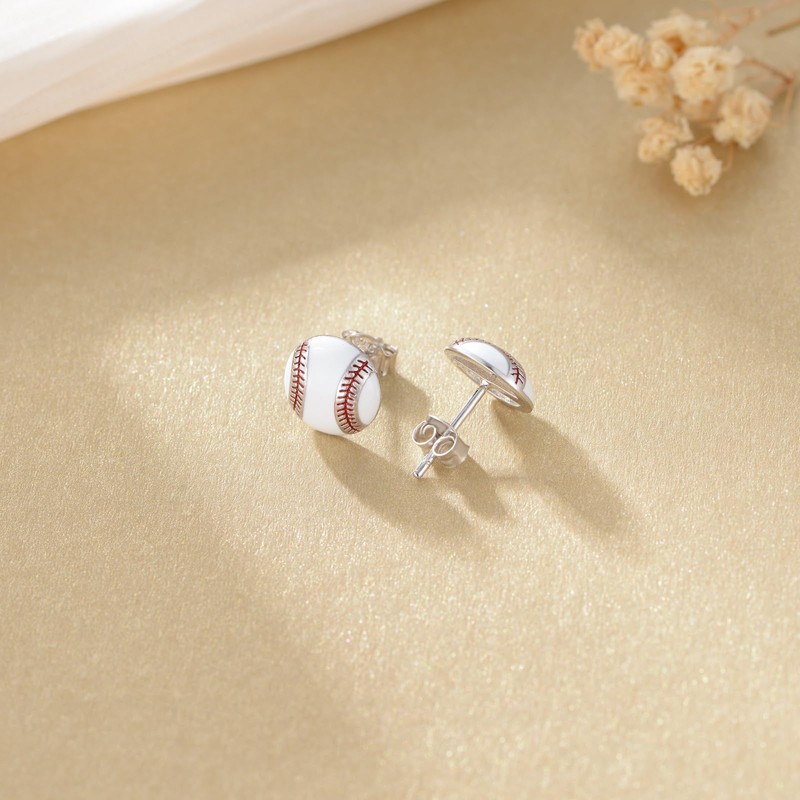 SHUSUKUE Baseball Earrings for Women Sterling Silver Baseball Stud Earrings