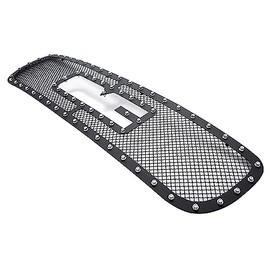 APS Compatible with GMC Sierra 1500HD 2500HD 3500 2001-2002 & Yukon XL 00-06 with Logo Show Main Upper Stainless Steel Black Mesh Rivet Studs Front Grill Grille Insert S18-H3075LG
