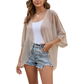 Solid Color Chiffon Kimono Jackets for Women Comfy Casual Loose Cardigan Blouse Tops Khaki XL