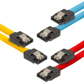 Poppstar SET – 3x S-ATA 3 Cable SATA 3 HDD/SSD PREMIUM Data Cable with 2x 7-pin Clip-Plug straight each/Length: 0.5m / Fast Data Transmission up to 6 GBit/s / Colors: Yellow, Red, Blue