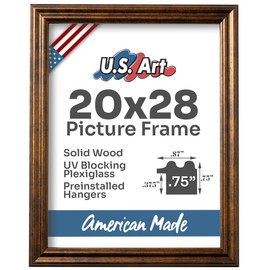 US Art Vintage Rustic Bronze 20x28 Picture Frame .75" Inch Wide - Farmhouse Wall Decor Handmade Solid Wood Frames with Preinstalled Hangers and UV Blocking Plexiglass 28x20 Frame