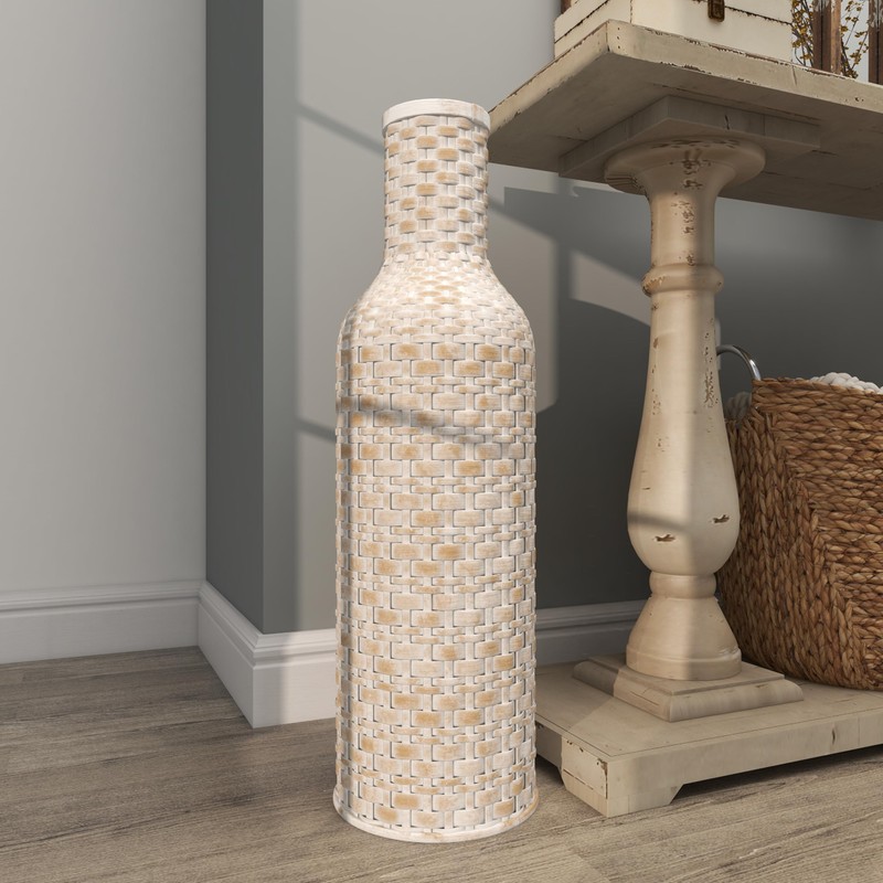 Deco 79 Bamboo Wood Decorative Vase Tall Woven Floor Centerpiece
