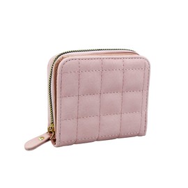 FuninCrea Women's Purse, PU Leather Wallet with Multiple Card Slots, Credit Card Holder for Women with Zipper, Plain Wallet with Embroidered Pattern for Women, Girls, pink, S, Minimalist