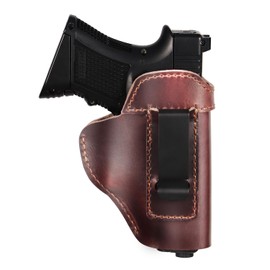 IWB Leather Holster, Genuine Leather Gun Holster for Glock 19/42/43X, Sig P365/P320/P220, Ruger LCP/LC9S/Security 9/Max 9, Taurus G2/G2C/G3C/GX4, Springfield Hellcat/XD and Similar Sized Handguns