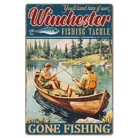 GLOBLELAND "Winchester Fishing Tackle" Tin Sign Fishing Metal Tin Sign Metal Vintage Sign 12×8inch Funny Wall Decor Tin Signs for Home Farm Bar Coffee Shop Club Decoration