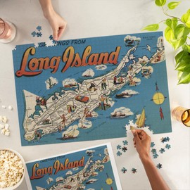 Lantern Press 1000 Piece Jigsaw Puzzle, Greetings from Long Island, New York View, Vintage Halftone
