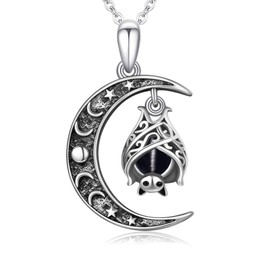 YEESIA Bat for Women Necklace 925 Sterling Silver Moon Moonstone / Cat's Eye Necklace Animal Pendant Necklace Gothic Hypoallergenic Jewellery Gift for Women Daughter, Sterling Silver, Cats Eye