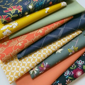 in Abundance Curated Bundle | Gold Navy Green Floral Fabrics | Indie Folk by Pat Bravol | Deep Rich Fat Quarters | Half Yard Bundle | AGF (Half Yards)