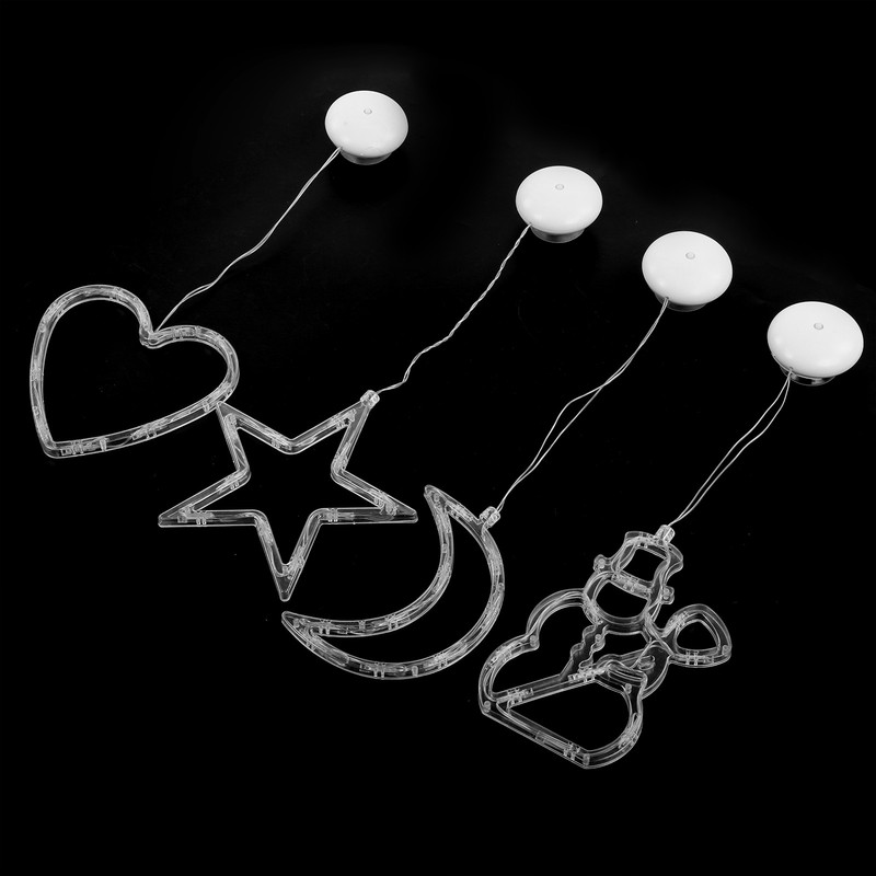 LED Christmas Lights with Suction Cup Snowman Star Moon Heart