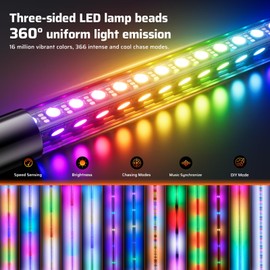 Ehaho 1 Pack 4FT Whip Lights with Speed Sensing, LED Whip Light with Spring Base, Tri-Sided RGB Illuminated Whip Light with Rocker Switch, App & Remote Control for UTV ATV Polaris RZR SXS Can-Am Truck