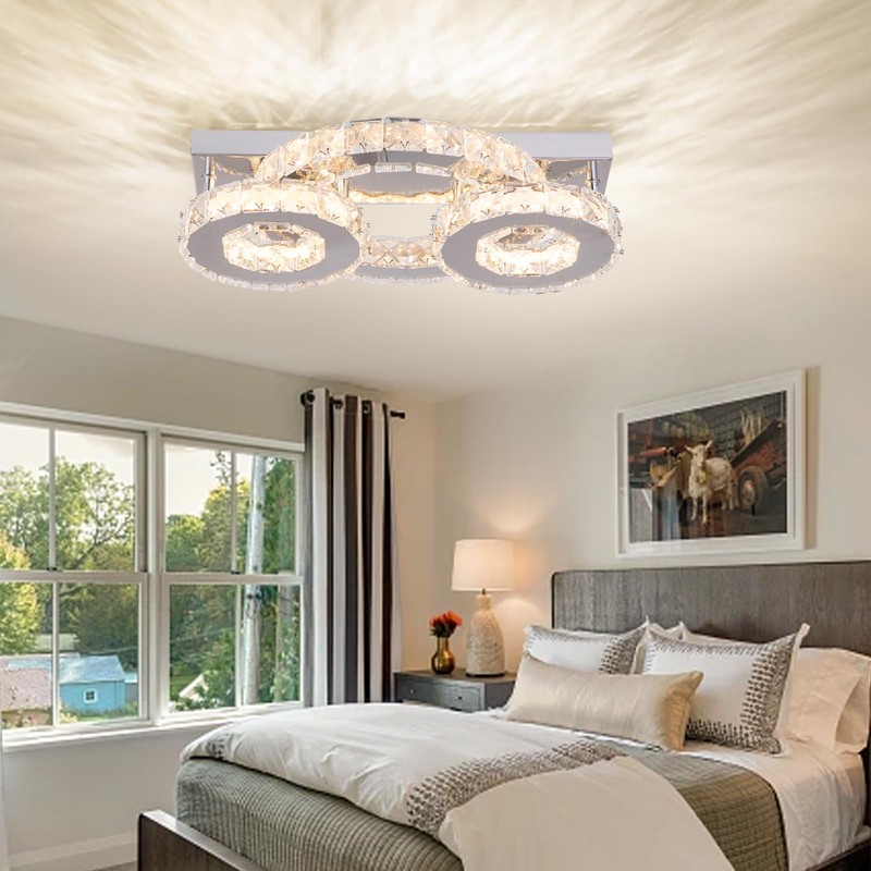 Zenouidle Dimmable Crystal Chandelier Modern Crystal Ceiling Light 3 Rings