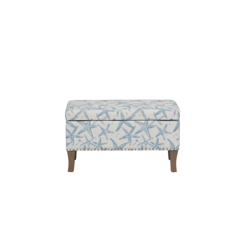 Linon Stephanie Cream and Light Blue Starfish Fully Upholstered Bench