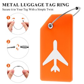 5 Pack Silicone Luggage Tag for Suitcases with Stainless Loop, TSA Approved, Privacy Protection Travel Essentials Bag Tags by Gostwo, Orange