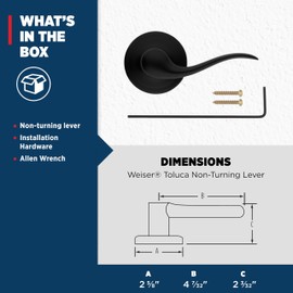 Weiser Toluca Matte Black Door Handle, Right-Handed Half Dummy Lever, Non-turning Interior Door Handles for Wardrobe, Closet Door & French Doors, Cabinet Handle/Cupboard Handles,Traditional Home Décor