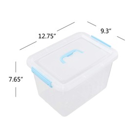Hespapa 12 Quart Storage Bin, Plastic Latching Box/Container with Clear Lid, Blue Handle and Latches, 1 Pack