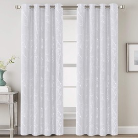 H.VERSAILTEX White Curtains for Bedroom Foil Print Twig Tree Branch Thermal Insulated Grommet Curtain Drapes Light Blocking Thick Soft Window Curtains for Living 52 x 96 Inch, 2 Panels, Pure White