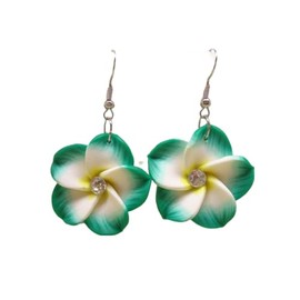 Hawaiian Plumeria Rubra Dangle Earrings Bohemia Tropical Flower Earrings Luau Beach Party Accessories for Women Jewelry-Green