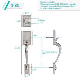 GUA OYH Front Door Lock Set - Satin Nickel Exterior Handle With Single Cylinder Deadbolt - Entry Set for Office (L36158-S-S115)