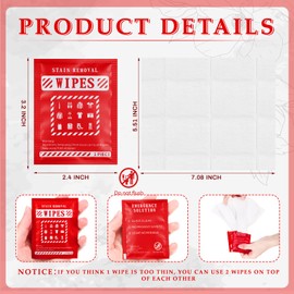 Timgle 200 Pcs Stain Remover Wipes Individual Wrapped Wipes Stain Remover Mini for Clothes Fabric Laundry Carpet Messy Eater Car Seat Upholster Clean (Red)