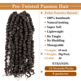 YDDM Pretwisted 10 Inch Passion Twist Braids - 8 Packs, Pre-Looped Crochet Hair Extension