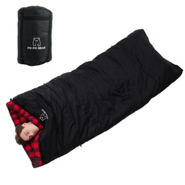 PO PO BEAR Zero Degree Sleeping Bag for Adults 100% Cotton Flannel Tall and Big (Green, 84" x 40" Left Zip)