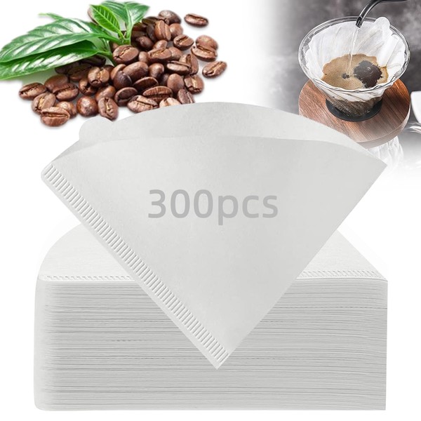 v60 Filtro de papel de café, 300 Papel del tamiz del café desechables,Familia V02 Filtros de Pulpa de Papel Natural,para goteros cónicos de tamaño V60