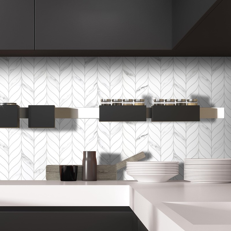 sunwings 10 PCS Peel and Stick Leaf Waterjet Backsplash Self