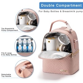 BABEYER Breastmilk Cooler Bag with Ice Pack Fits 6 Baby Bottles up to 9 Ounce, Breast Milk Pump Cooler Bag with Shoulder Strap for Nursing Mom Daycare, Work, Travel- Pink