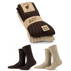 GoWith Alpaca Wool Socks for Men & Women, Extra Thick Loose-Fit Thermal Warm Cozy Winter Boot Socks Beige/Brown Medium M 3094