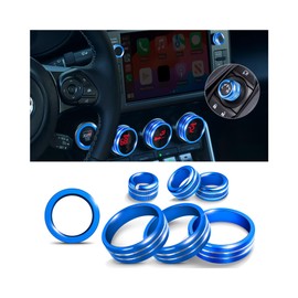 Polodunn Interior Accessories Compatible Subaru BRZ, Toyota GR86 2021 2022 2023 2024 2025 - A/C, Vol Tune, Rearview Mirror Knob Cover, Push Start Button Ring, Aluminum Alloy Decorative 7Pcs/Set (Blue)
