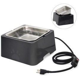 Large Heated Dog Bowl for Outdoor,Winter Waterer Bowl Removable Stainless Automatic Dog Water Bowl,1 Gallon Large Capacity Outside Animal Heated Waterer Bowl for Dog,Cat Rabbit,Chicken,Duck (Black)