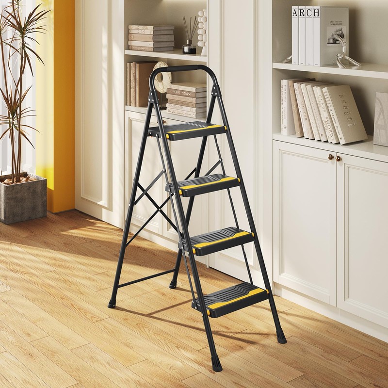 Urackify 4 Step Ladder, Heavy-Duty 800lb Capacity, Wide Anti-Slip Steps