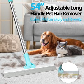 Thalomely Thalomely Carpet Rake for Pet Hair Removal Tool, 2025 New Generation 2 in 1 TPU and Copper Rake Teeth Pet Hair Remover with 54' Adjustable Long Handle, Reusable Cat Dog Hair Cleaner Rake Broom
